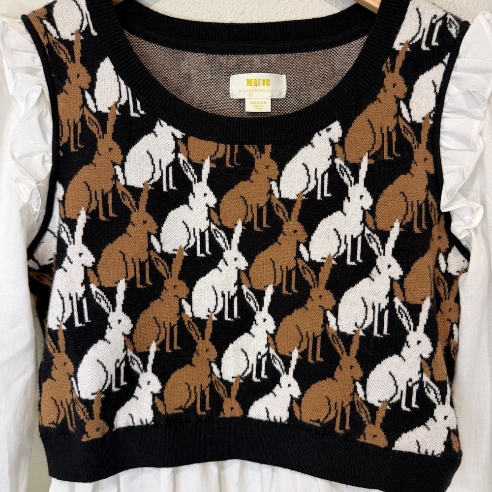 Maeve Ruffled Twofer Rabbit Print Sweater Vest - Picture 5 of 11